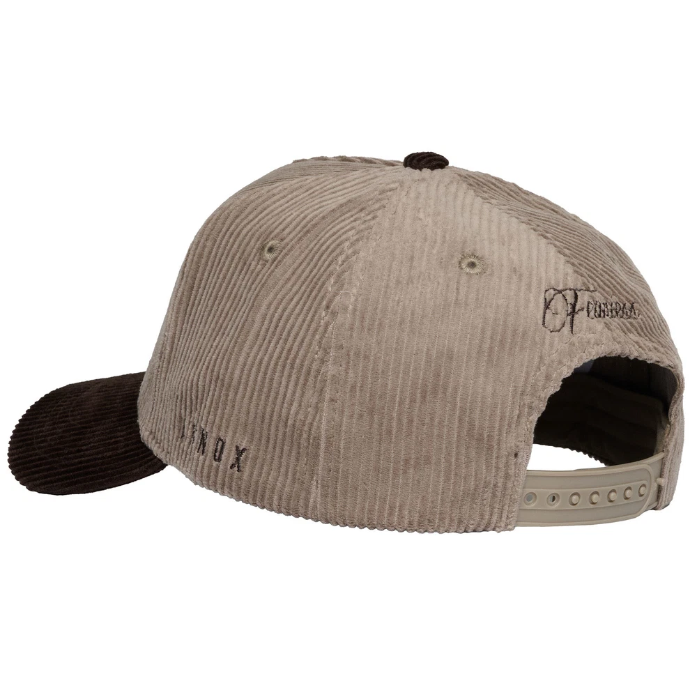 Beige Annox-pet uit ons assortiment, van achteren gezien met een kunststof snapback-sluiting.